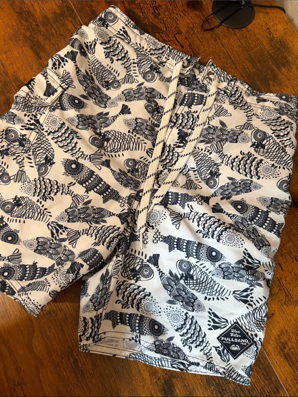 Fullsand Kids White & Navy Fish-Print Swim Trunks Large
